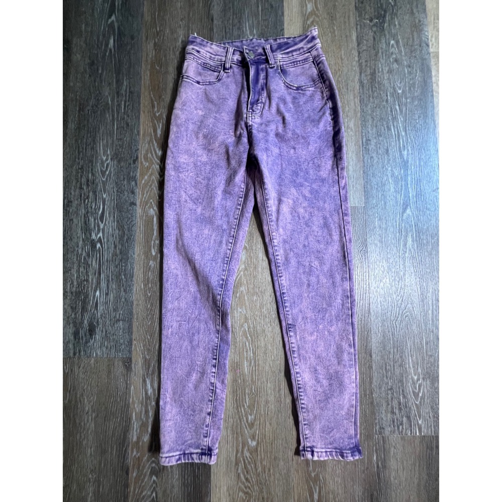 QBLB Skinny Jeans Womens 24 Purple‎ Acid Wash High Waisted Slim Fit Denim Pants